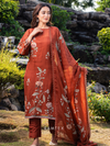 Rust Organza Printed Hand-Embroidered Unstitched Suit Set