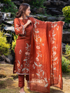 Rust Organza Printed Hand-Embroidered Unstitched Suit Set