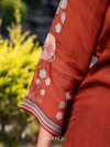 Rust Organza Printed Hand-Embroidered Unstitched Suit Set