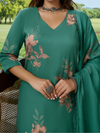 Green Printed Cottswool Embroidered Unstitched Suit Set with Shawl