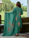 Green Printed Cottswool Embroidered Unstitched Suit Set with Shawl