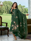 Dark Green Printed Cottswool Embroidered Unstitched Suit Set with Shawl