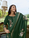 Dark Green Printed Cottswool Embroidered Unstitched Suit Set with Shawl