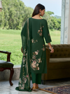 Dark Green Printed Cottswool Embroidered Unstitched Suit Set with Shawl