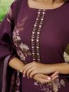 Deep Mauve Printed Cottswool Embroidered Unstitched Suit Set with Shawl