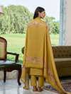 Mustard Printed Cottswool Embroidered Unstitched Suit Set with Shawl