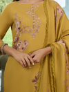 Mustard Printed Cottswool Embroidered Unstitched Suit Set with Shawl