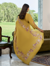 Mustard Printed Cottswool Embroidered Unstitched Suit Set with Shawl