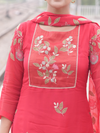 Red Organza Printed Aari-Embroidered Unstitched Suit Set