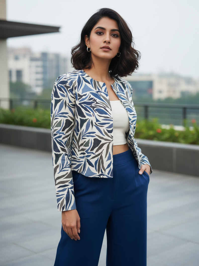 Dark Teal Blue Cottswool Matching Printed 2-Piece Suit Set