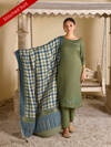 Olive Pashmina Embroidered Stitched Suit Set with Shawl