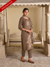 Light Woody Pashmina Embroidered Stitched Suit Set with Shawl