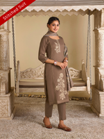 Light Woody Pashmina Embroidered Stitched Suit Set with Shawl