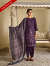 Dark Mauve  Pashmina Embroidered Stitched Suit Set with Shawl