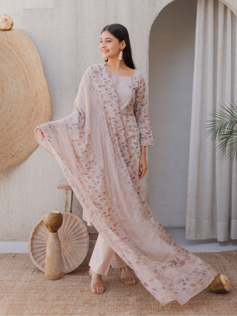 Cotton Printed Lace Work Unstitched Suit Set
