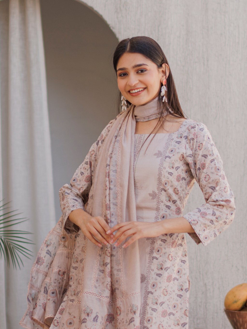 Cotton Printed Lace Work Unstitched Suit Set