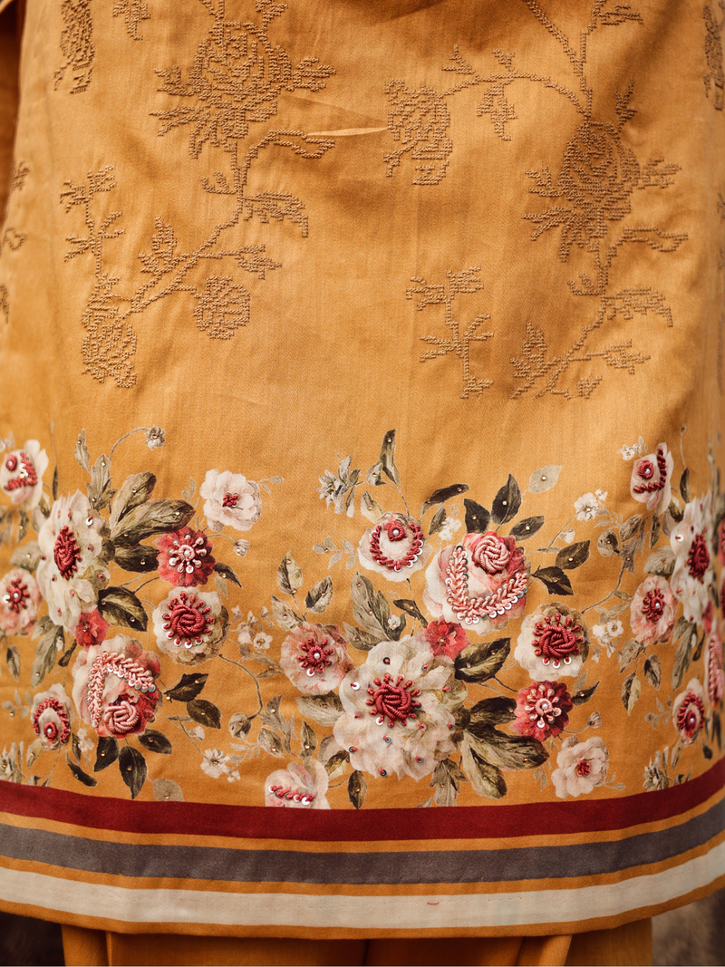 Muslin Printed Embroidered Unstitched Suit Set
