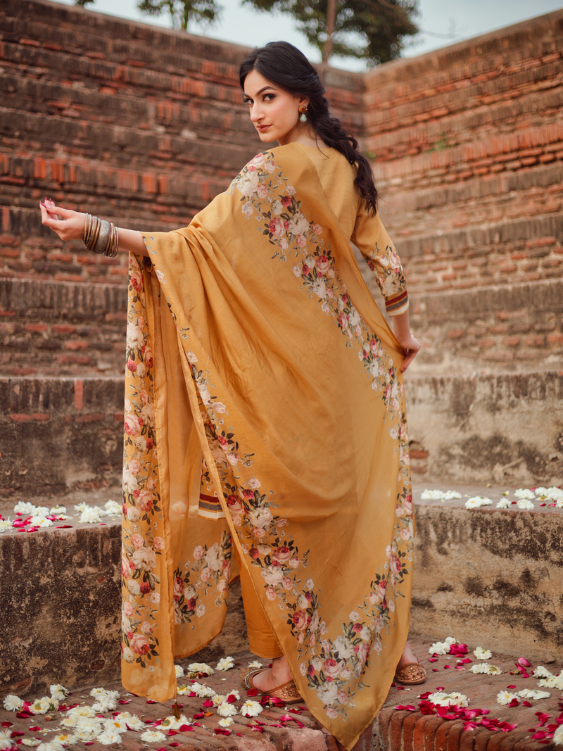 Muslin Printed Embroidered Unstitched Suit Set