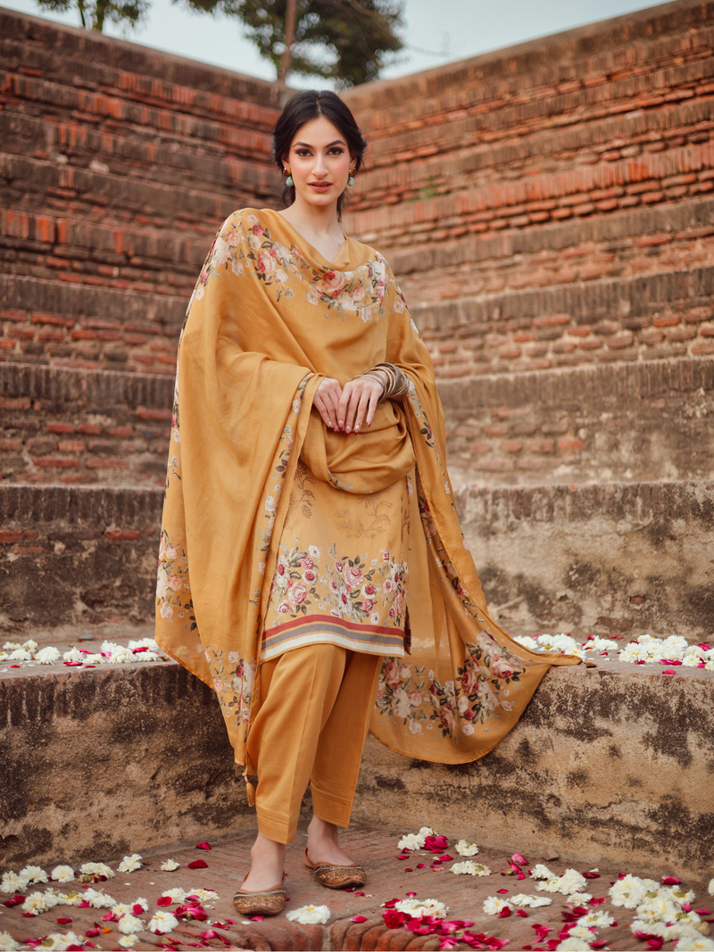 Muslin Printed Embroidered Unstitched Suit Set