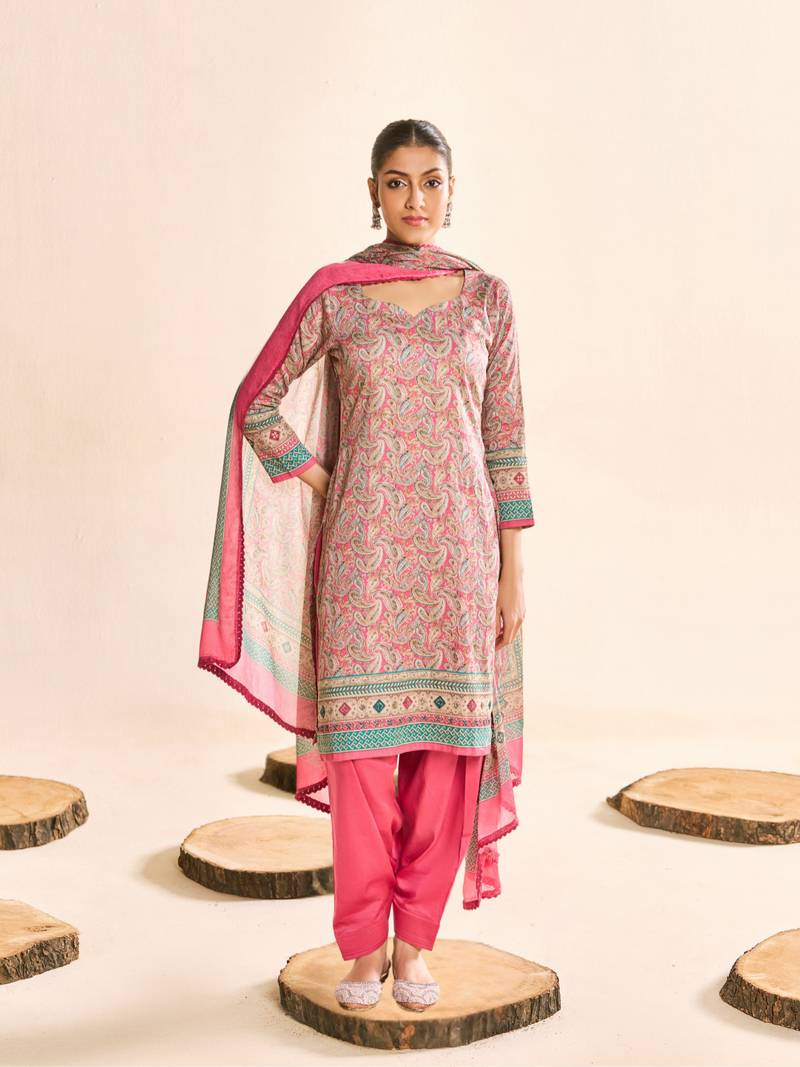 Cotton Digital Printed Embroidered Unstitched Suit Set