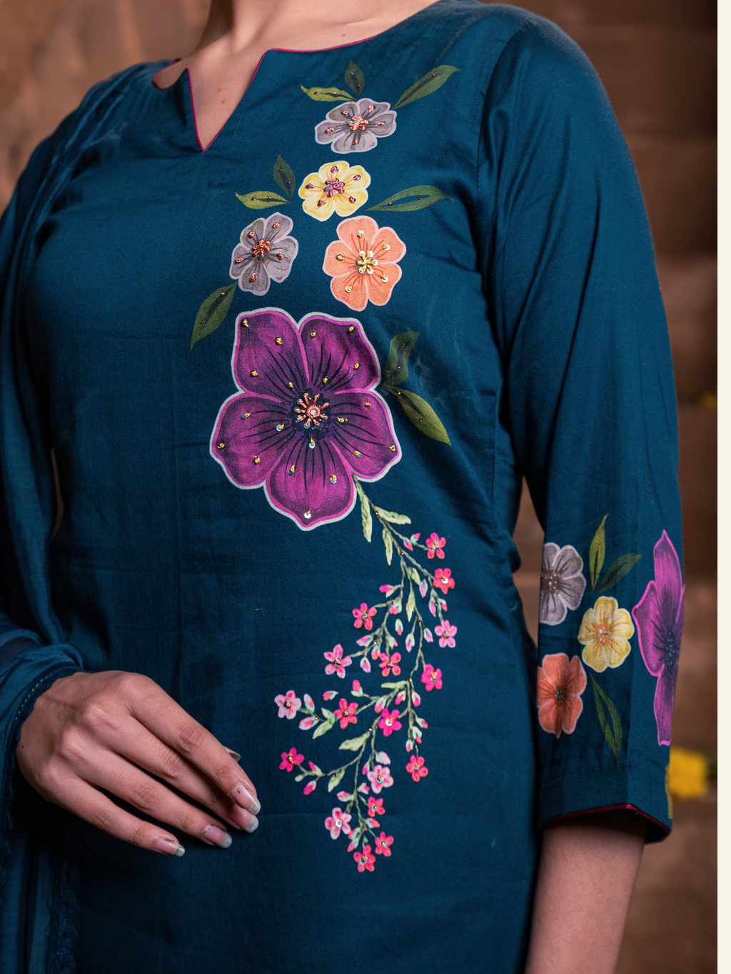 Cotton Digital Printed Handwork Unstitched Suit Set