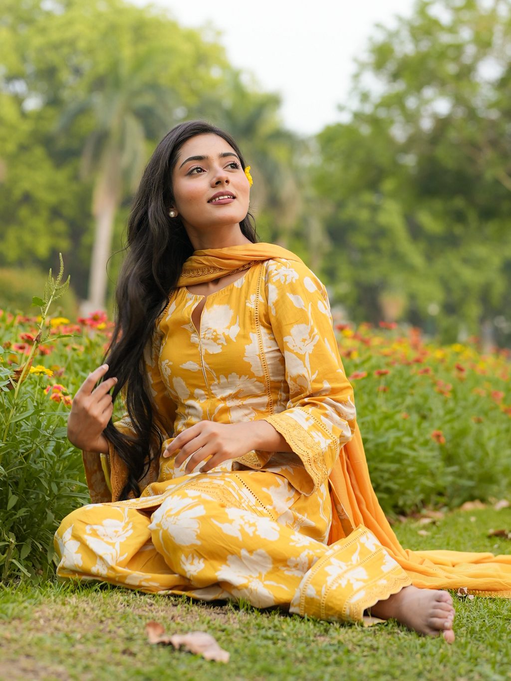 Yellow All-Over Unstitched Suit 2 Pc set