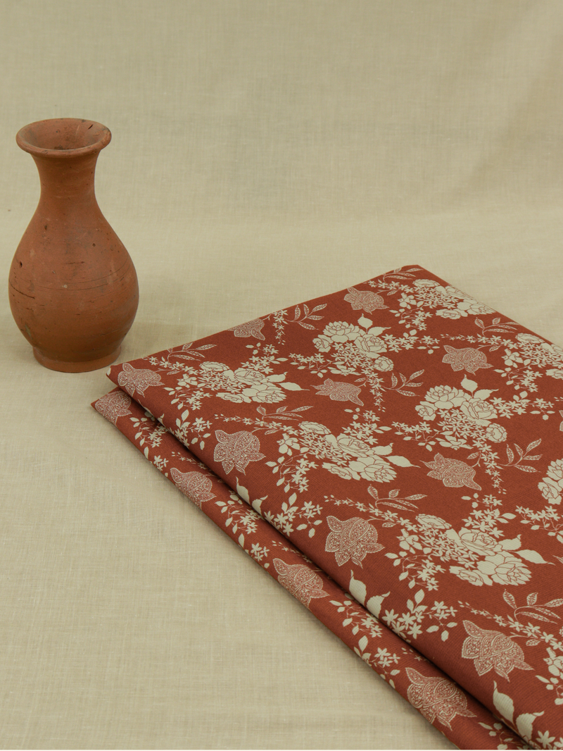 Rust All-Over Printed Unstitched Suit 2 Pc Set