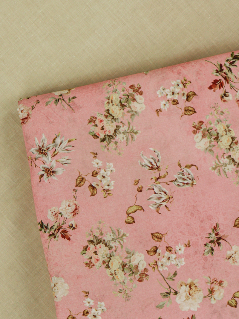 Pastel Pink All-Over Printed Unstitched Suit 2 Pc Set