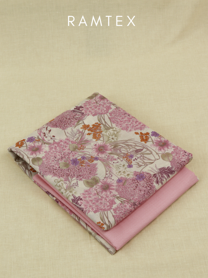 Pastel Pink Matching Printed Unstitched Suit 2 Pc Set