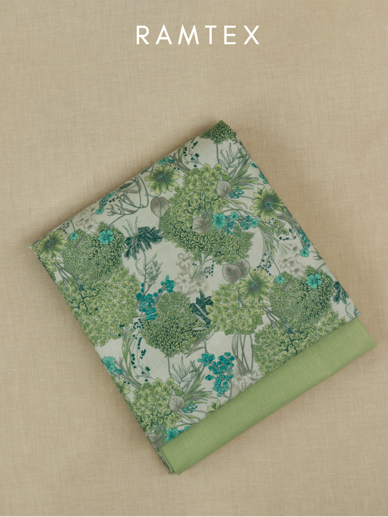 Pastel Green Matching Printed Unstitched Suit 2 Pc Set