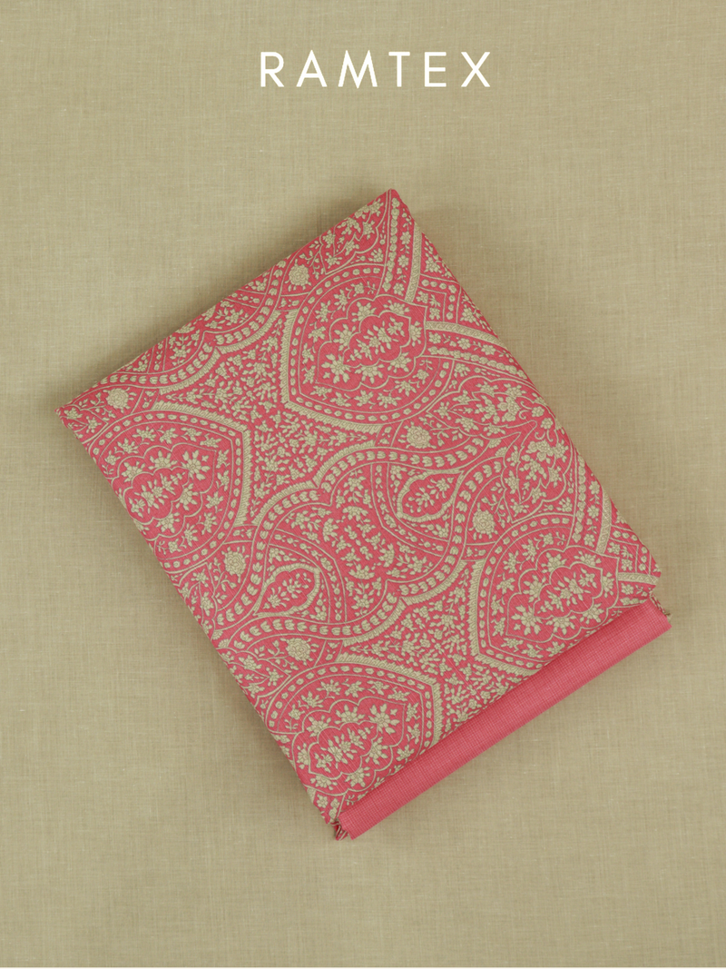 Pink Matching Printed Unstitched Suit 2 Pc Set