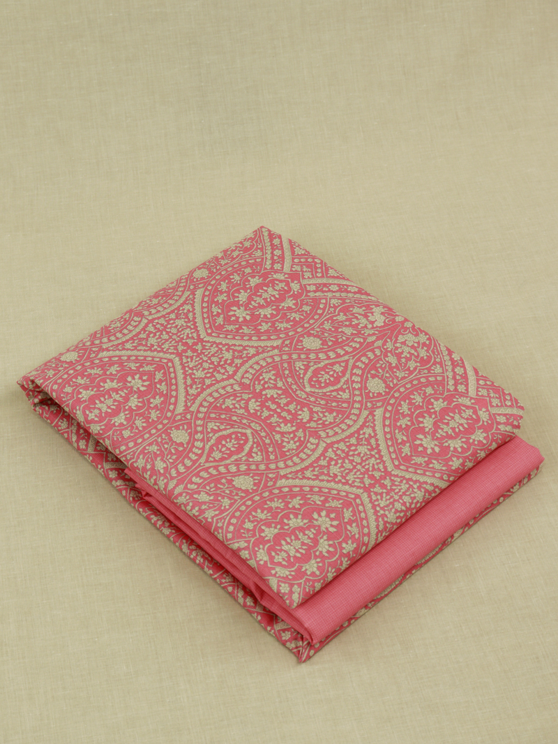 Pink Matching Printed Unstitched Suit 2 Pc Set