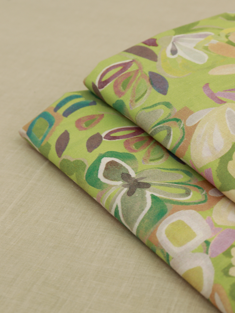 Lime Green All-Over Printed Unstitched Suit 2 Pc set