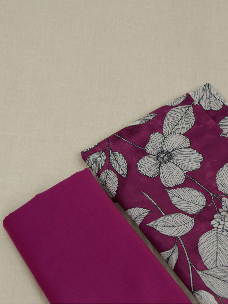 Fuchsia Pink Matching Printed Unstitched Suit 2 Pc Set