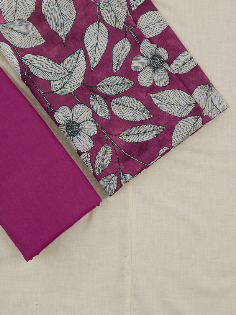 Fuchsia Pink Matching Printed Unstitched Suit 2 Pc Set