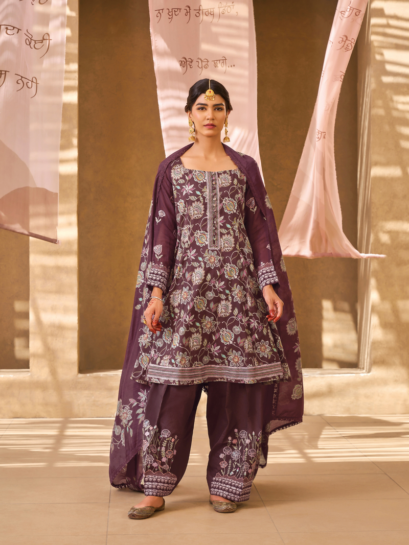 Royal Plum Embroidered Unstitched Suit Set
