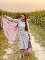 Lavender All-Over Unstitched Suit 2 Pc Set