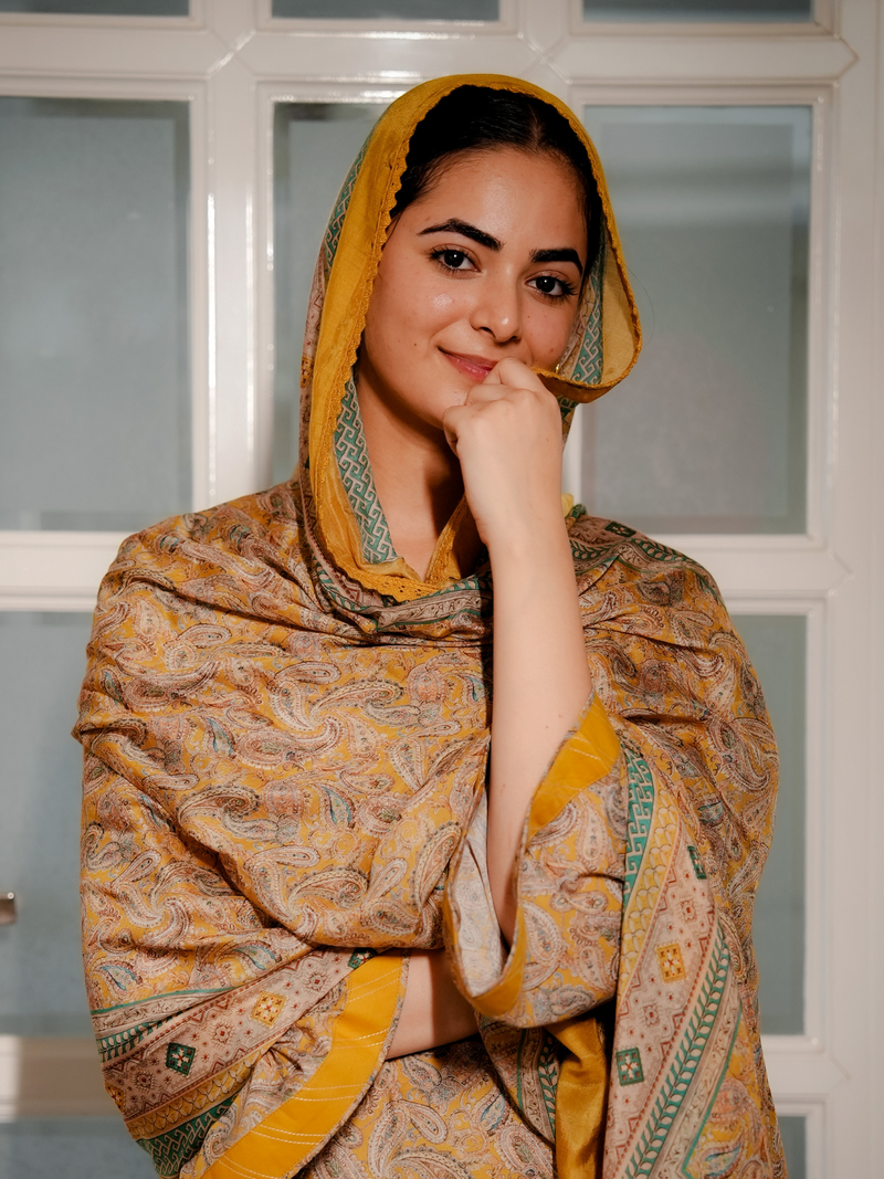 Mustard Digital Printed Unstitched Suit Set