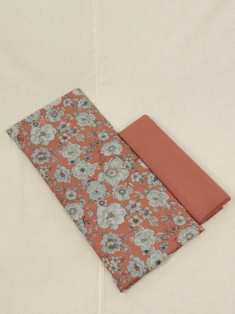 Rust Matching Printed Unstitched Suit 2 Pc Set