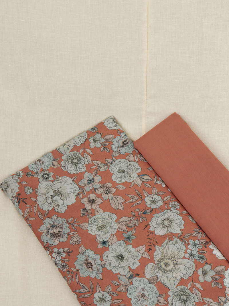 Rust Matching Printed Unstitched Suit 2 Pc Set