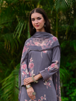 Mauve Cotton Printed Handwork Unstitched Suit Set