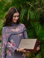 Mauve Cotton Printed Handwork Unstitched Suit Set