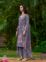Mauve Cotton Printed Handwork Unstitched Suit Set
