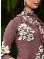 Dusky Pink Cotton Printed Handwork Unstitched Suit Set
