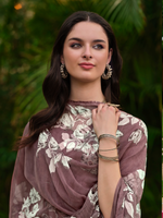 Dusky Pink Cotton Printed Handwork Unstitched Suit Set