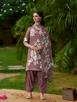 Dusky Pink Cotton Printed Handwork Unstitched Suit Set
