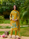 Gold Butter Cotton Printed Handwork Unstitched Suit Set