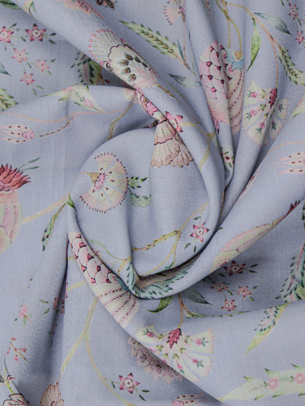 Steel Grey All-Over Printed Unstitched Suit 2 Pc set