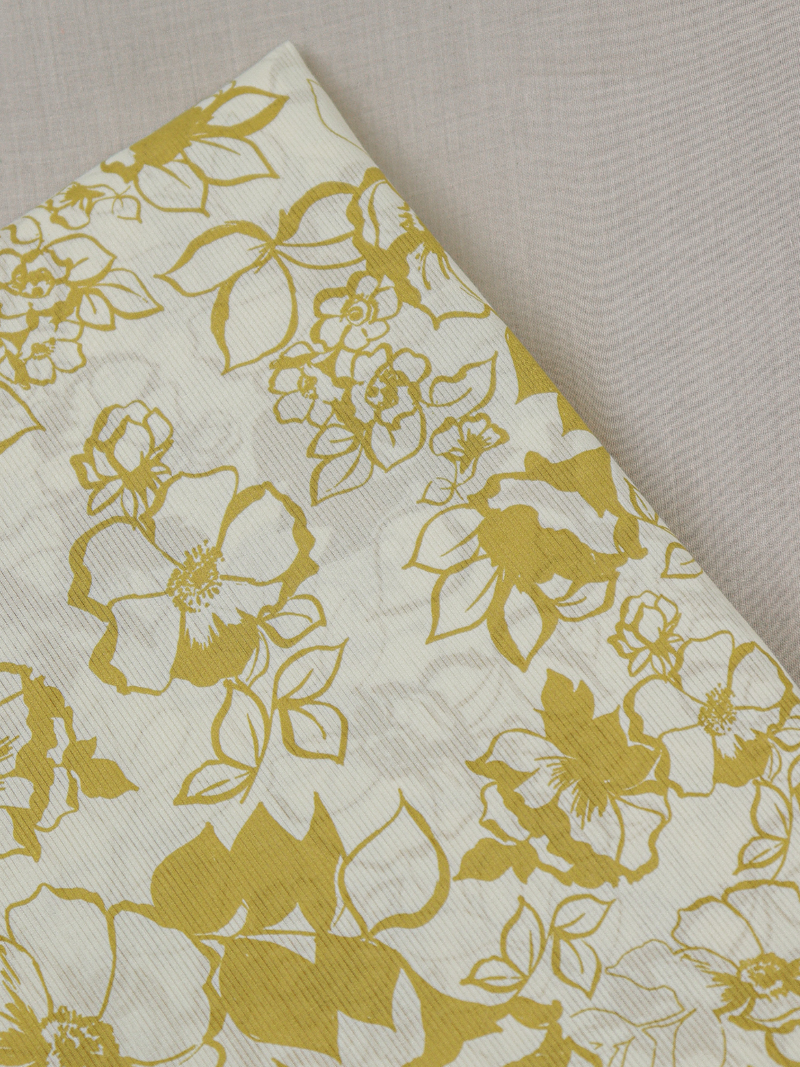 Mustard All-Over Printed Unstitched Suit 2 Pc set