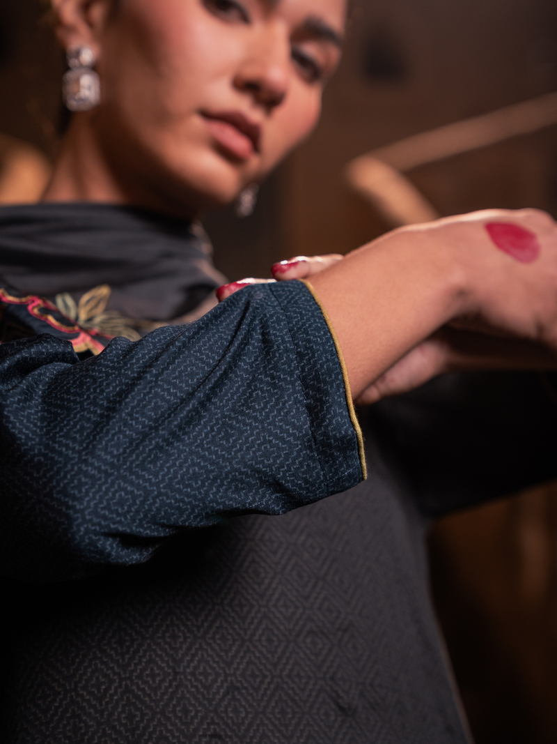 Navy Blue Cotton Stitched Suit Set